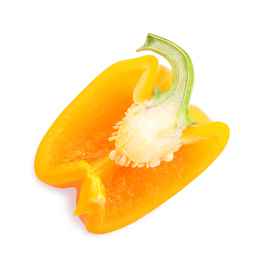 Photo of Slice of orange bell pepper isolated on white