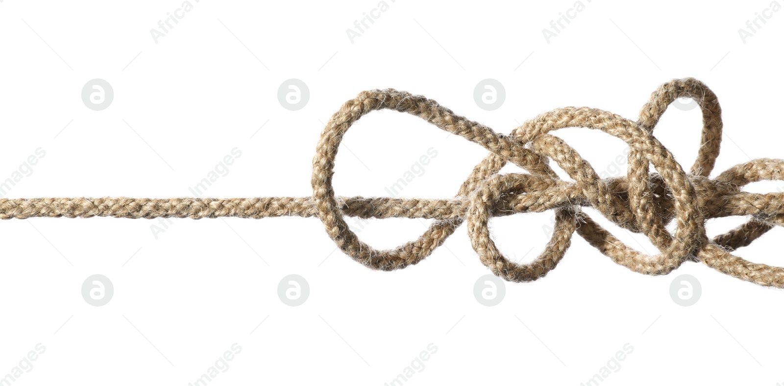 Photo of Hemp rope with knots isolated on white