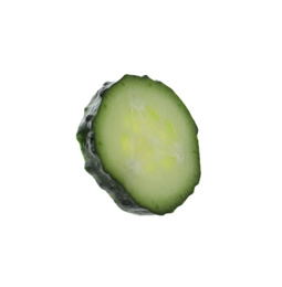 Photo of Slice of fresh cucumber isolated on white