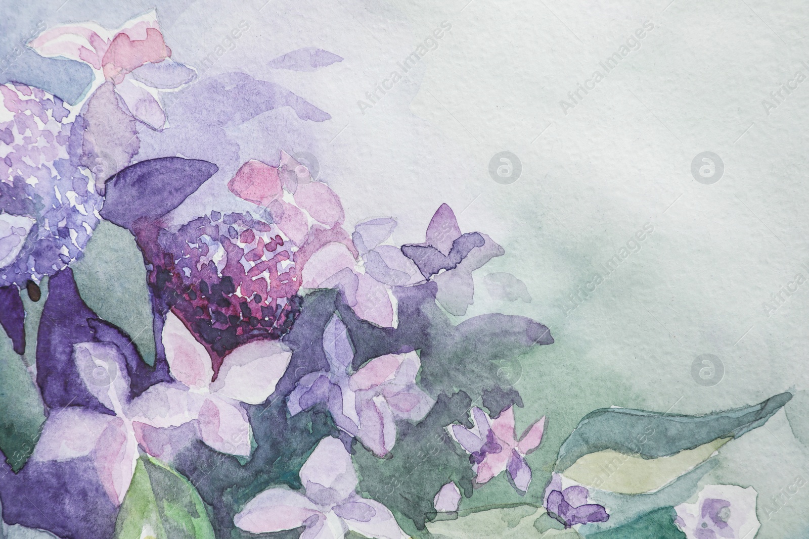 Photo of Closeup view of beautiful floral watercolor painting