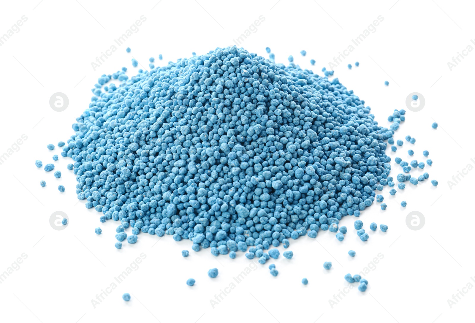 Photo of Pile of granular mineral fertilizer isolated on white