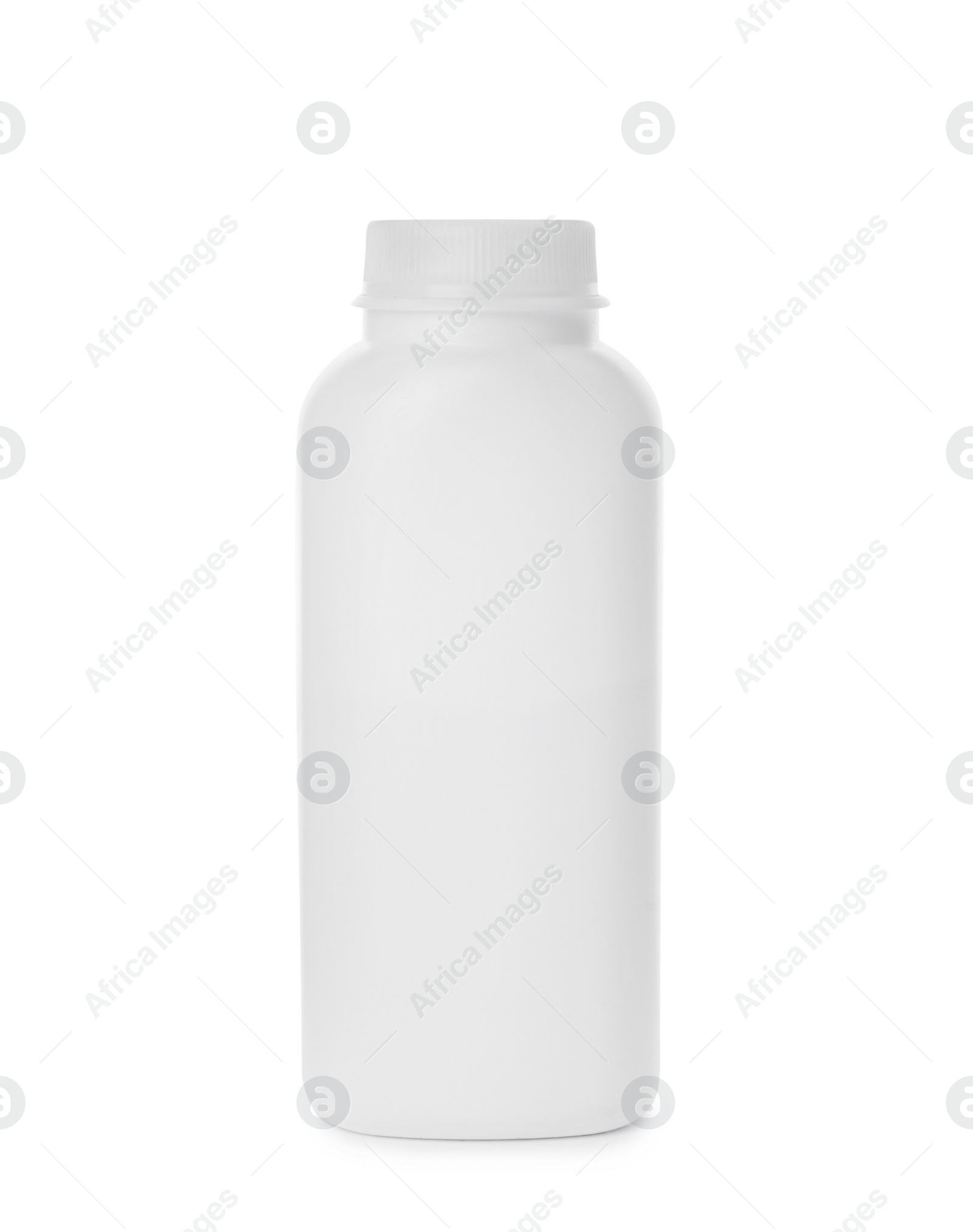 Photo of Bottle of dusting powder isolated on white, space for design. Baby cosmetic product
