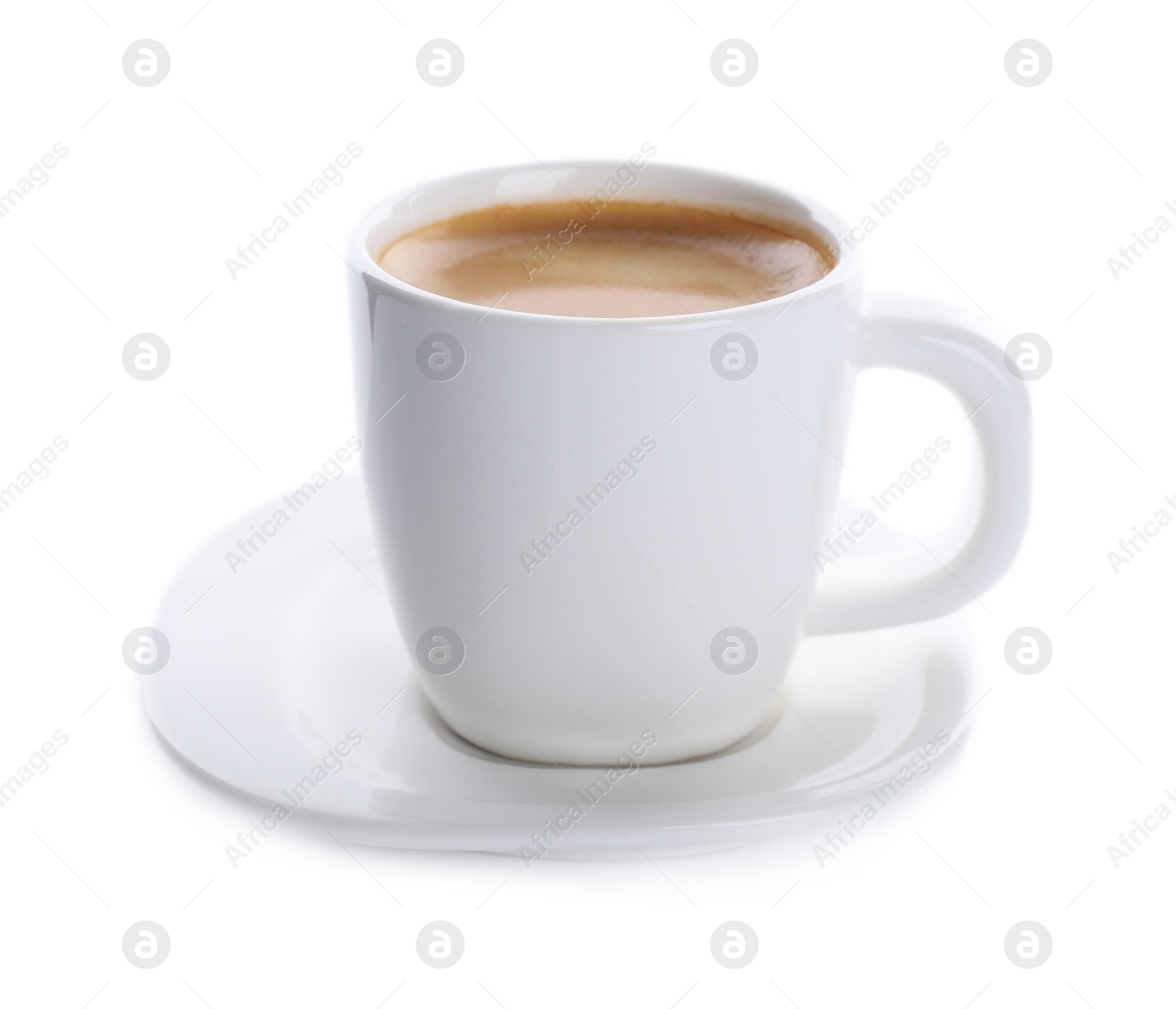Photo of Cup with aromatic coffee isolated on white