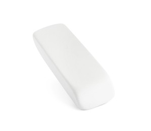 Photo of New eraser isolated on white. School stationery