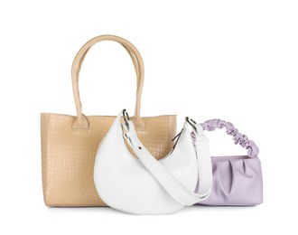 Photo of Collection of different stylish women's bags on white background