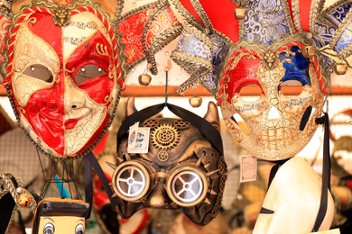 Photo of VENICE, ITALY - JUNE 13, 2019: Different Venetian carnival masks in souvenir shop