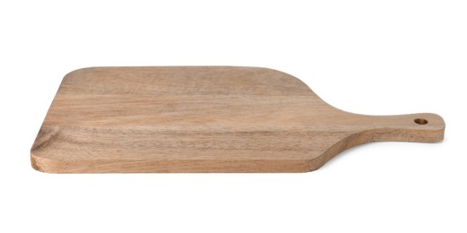 Photo of One wooden cutting board on white background