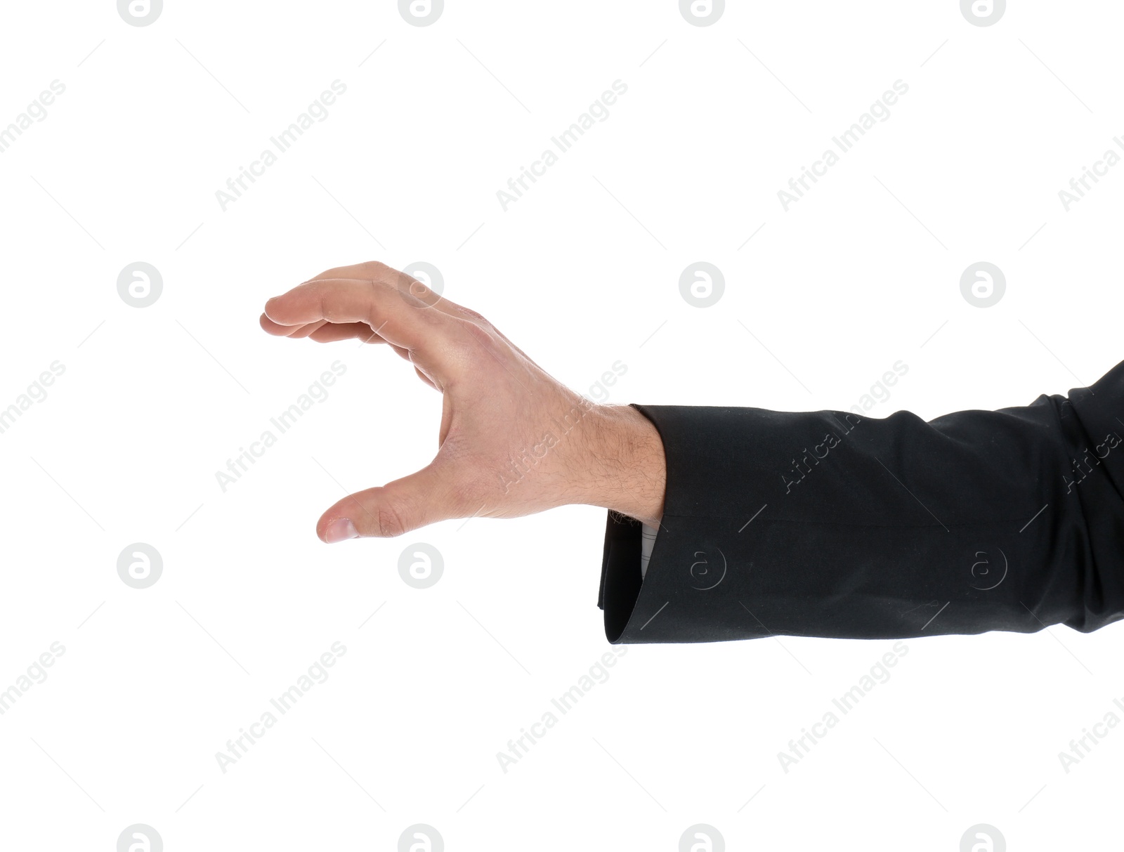 Photo of Man holding magnet on white background, closeup