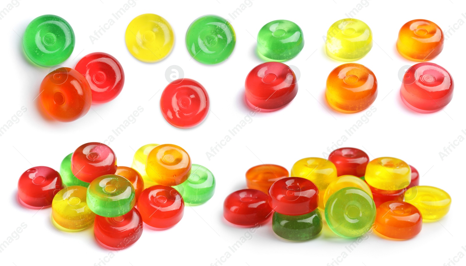Image of Different delicious colorful candies isolated on white, set