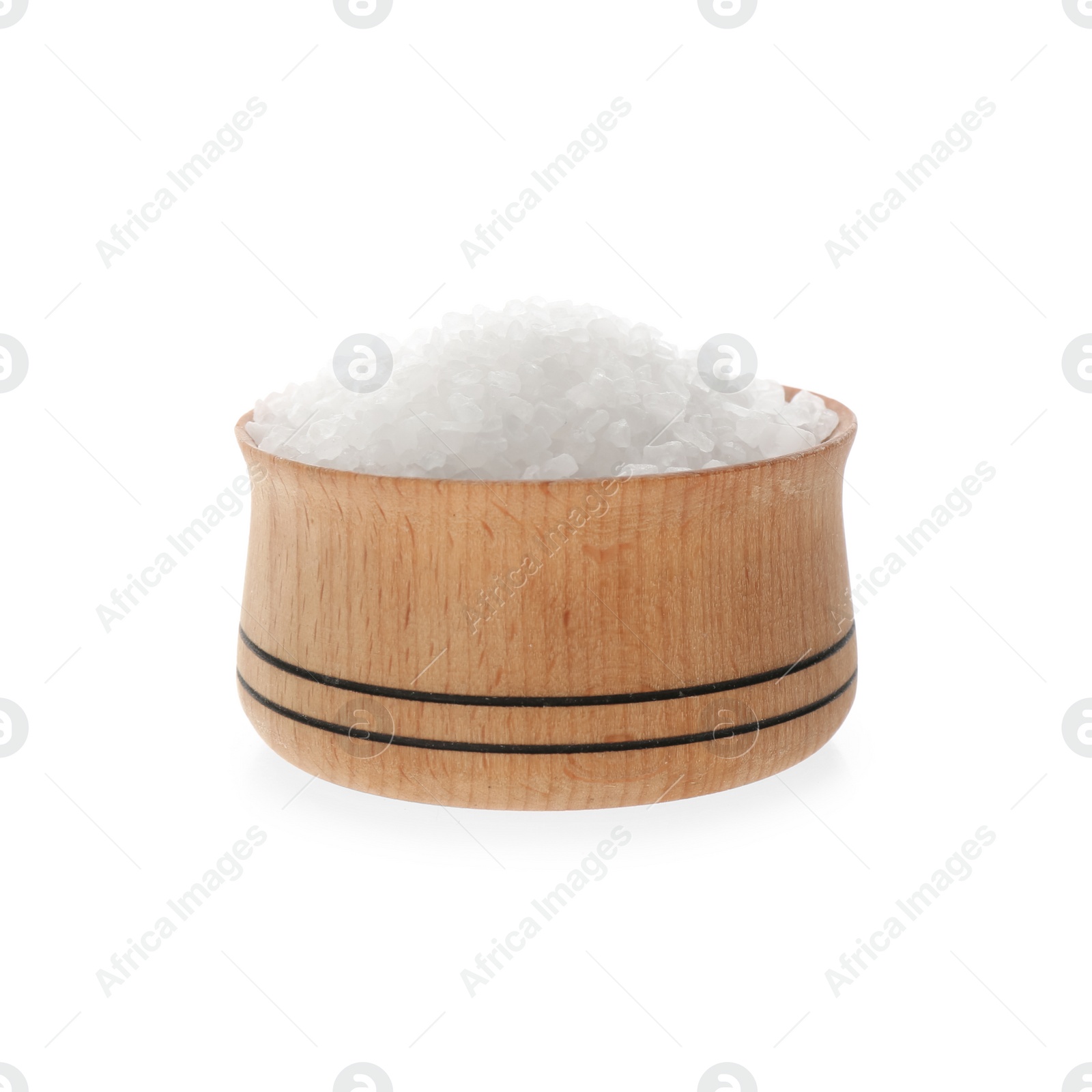 Photo of Natural salt in bowl on white background