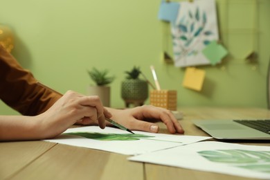 Woman drawing picture at online art lesson, closeup. Distant learning