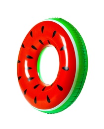 Photo of Bright inflatable ring on white background. Summer holidays