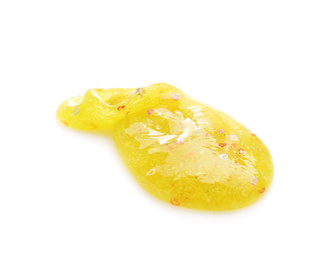 Photo of Yellow slime isolated on white. Antistress toy