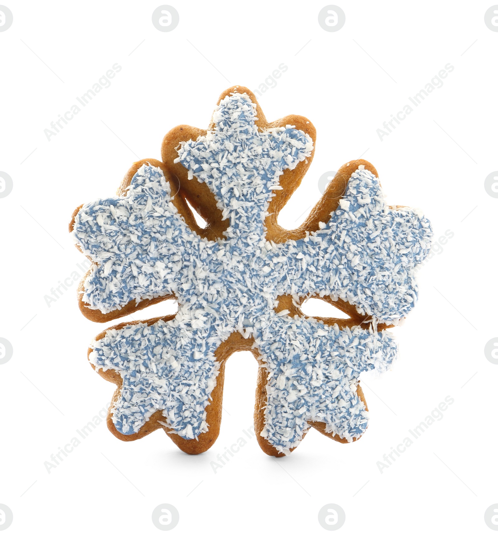 Photo of Snowflake shaped Christmas cookie isolated on white