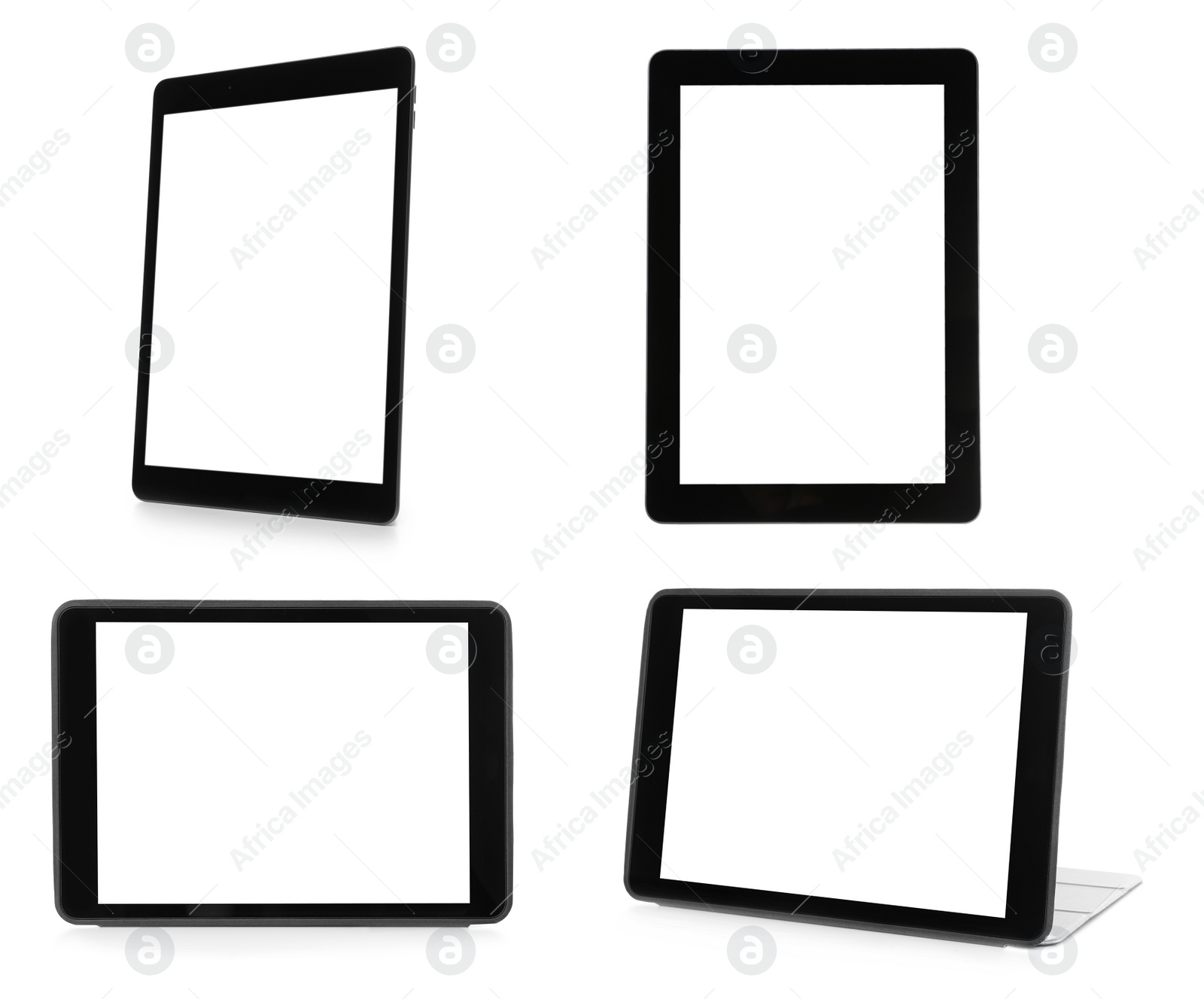 Image of Set of tablet computers on white background. Mockup for design