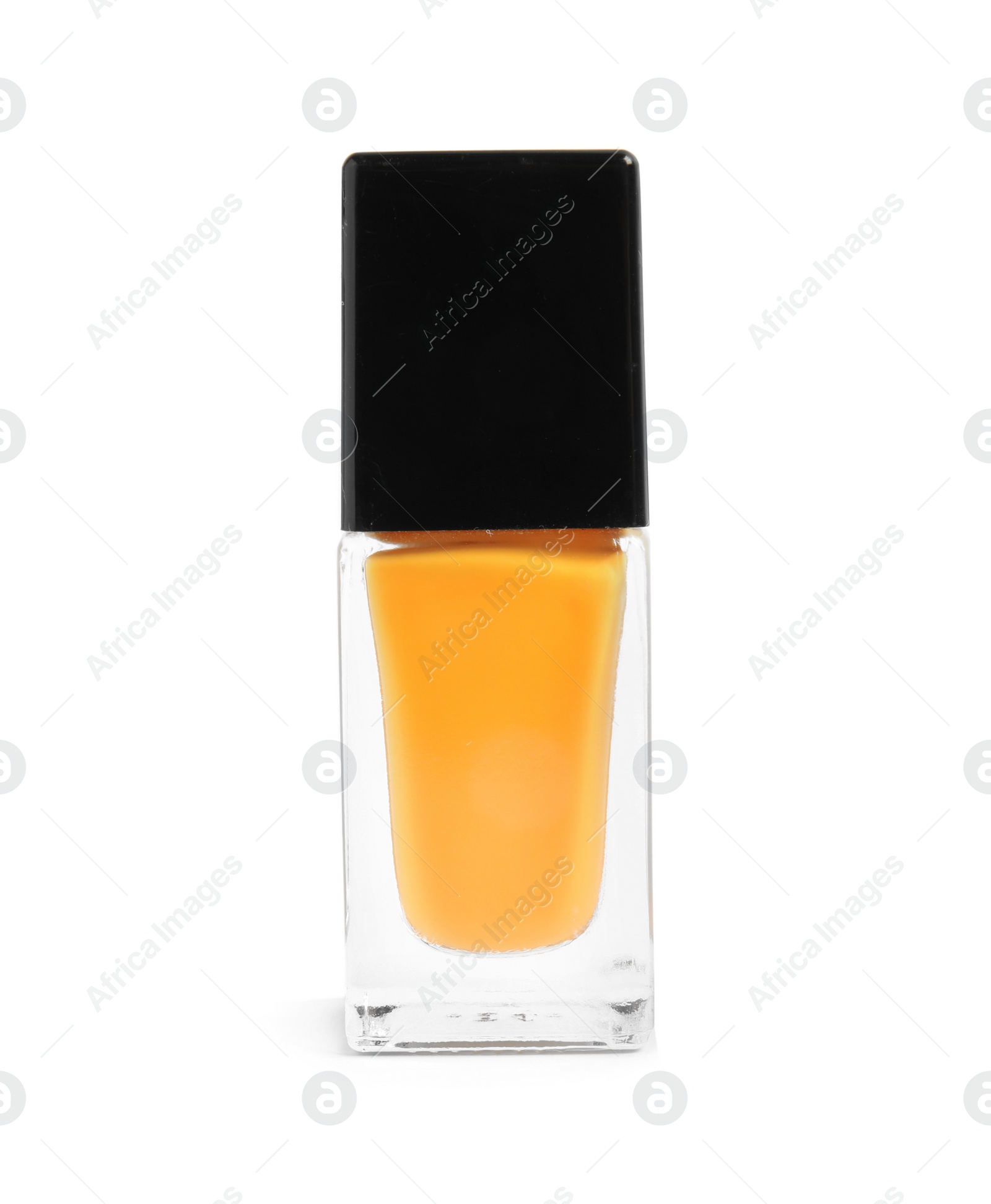 Photo of Bottle of nail polish on white background