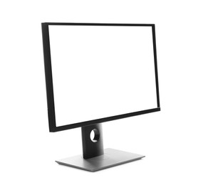 Photo of Modern computer monitor with blank screen isolated on white