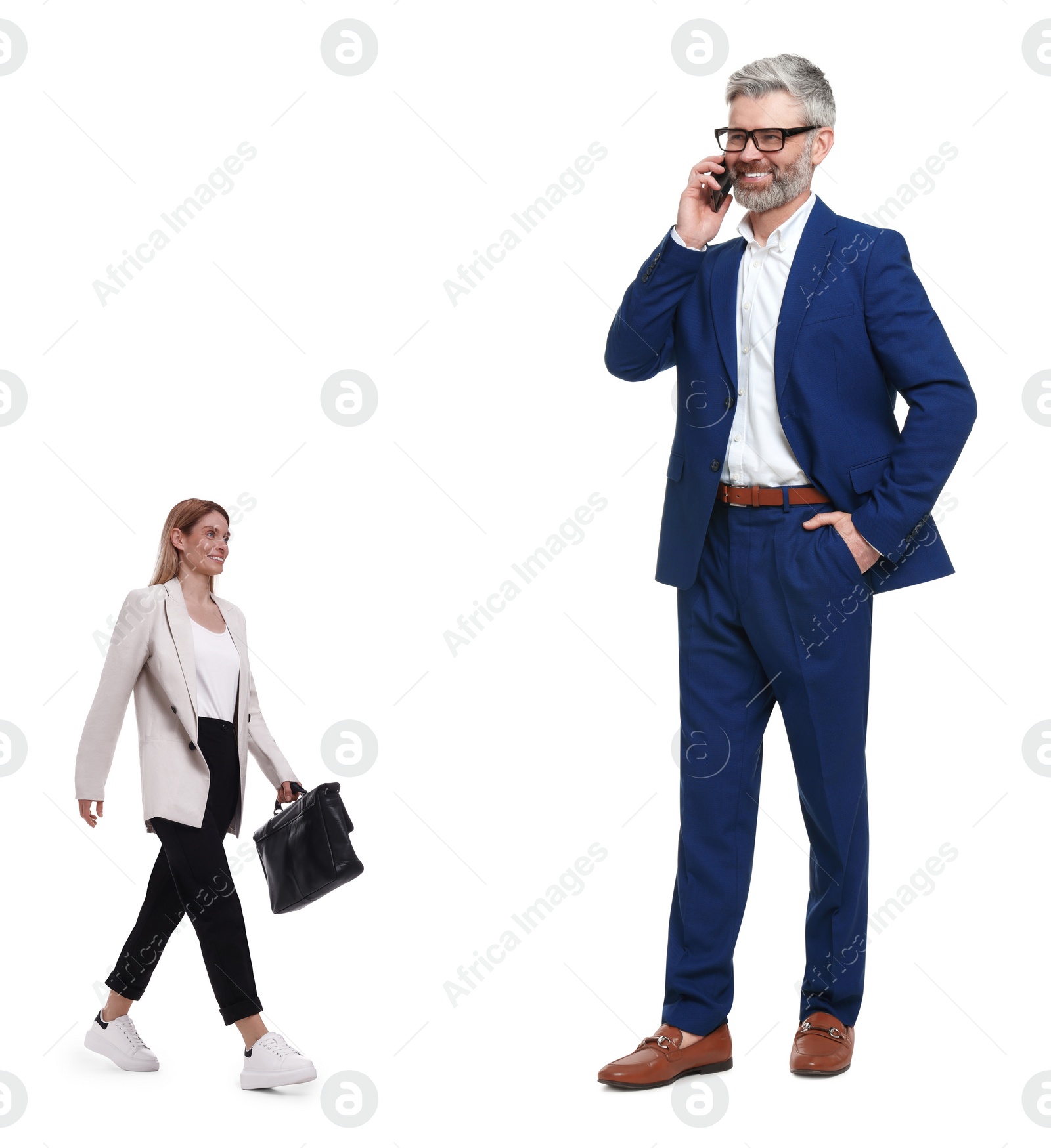 Image of Big man and small woman on white background