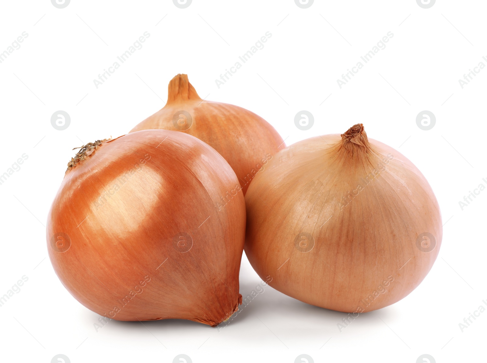 Photo of Yellow tasty fresh onions isolated on white