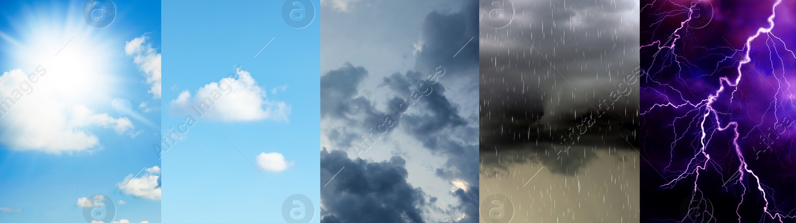 Image of Photos of sky during different weather, collage. Banner design