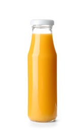 Photo of Bottle with fresh juice on white background