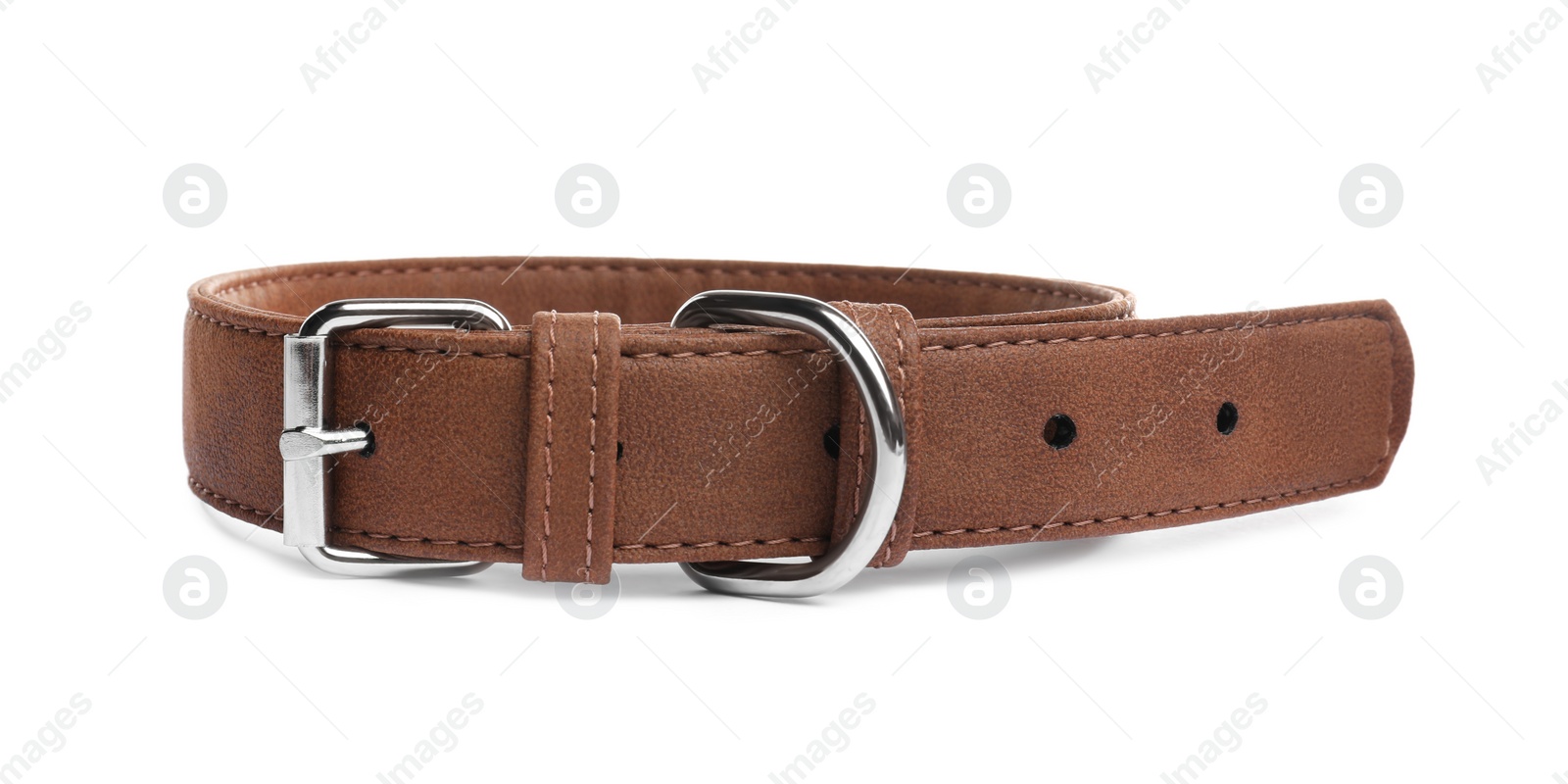 Photo of Brown leather dog collar isolated on white