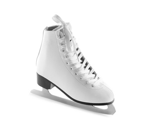 Photo of One leather ice skate isolated on white