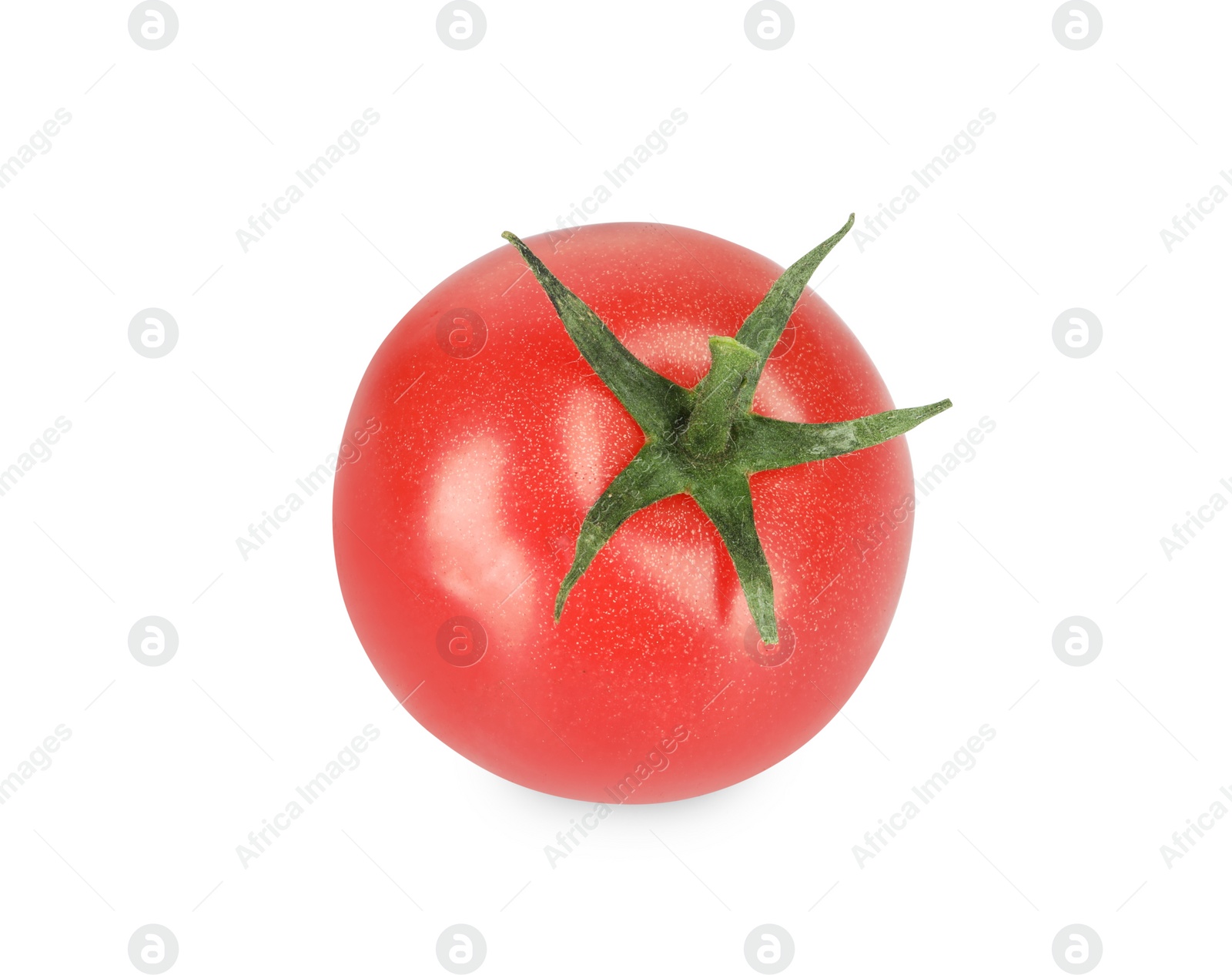 Photo of One red ripe cherry tomato isolated on white