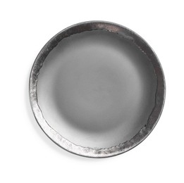 Photo of Empty clean ceramic plate on white background, top view