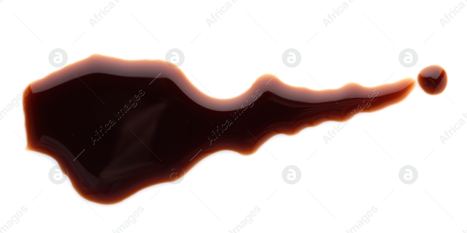 Photo of Delicious soy sauce isolated on white, top view