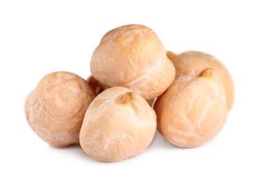 Photo of Pile of chickpeas on white background. Natural food