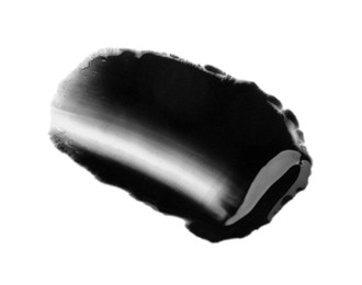 Photo of Black paint sample on white background, top view