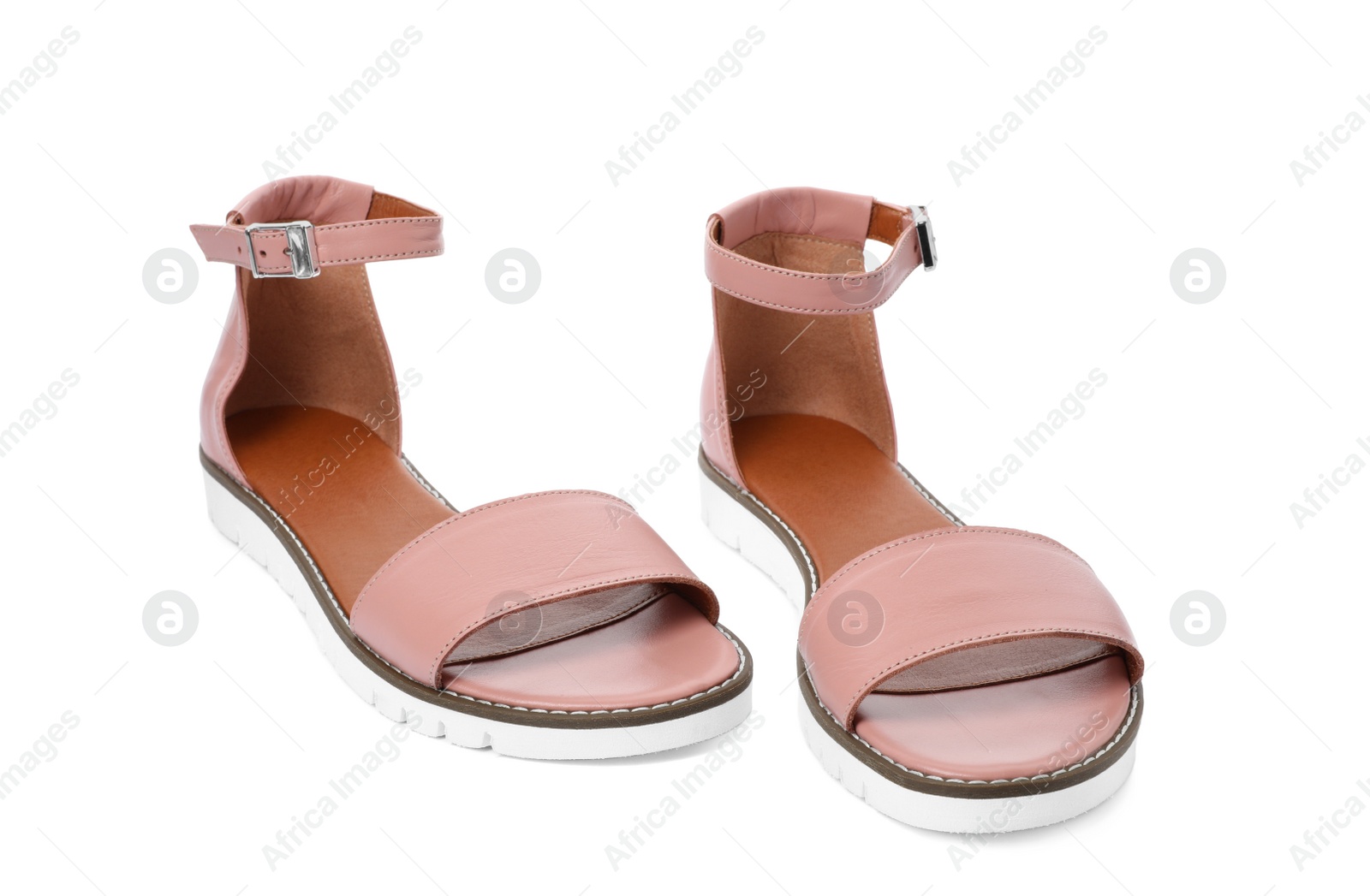 Photo of Pair of trendy women's shoes on white background