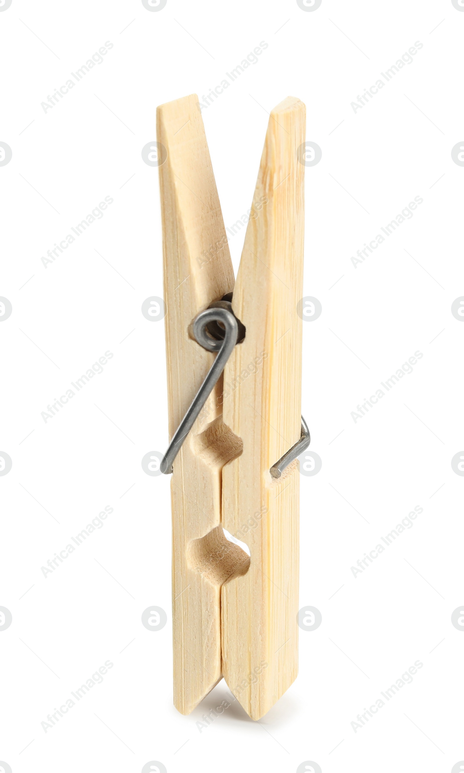 Photo of One classic wooden clothespin isolated on white