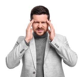 Photo of Handsome bearded businessman in suit on white background