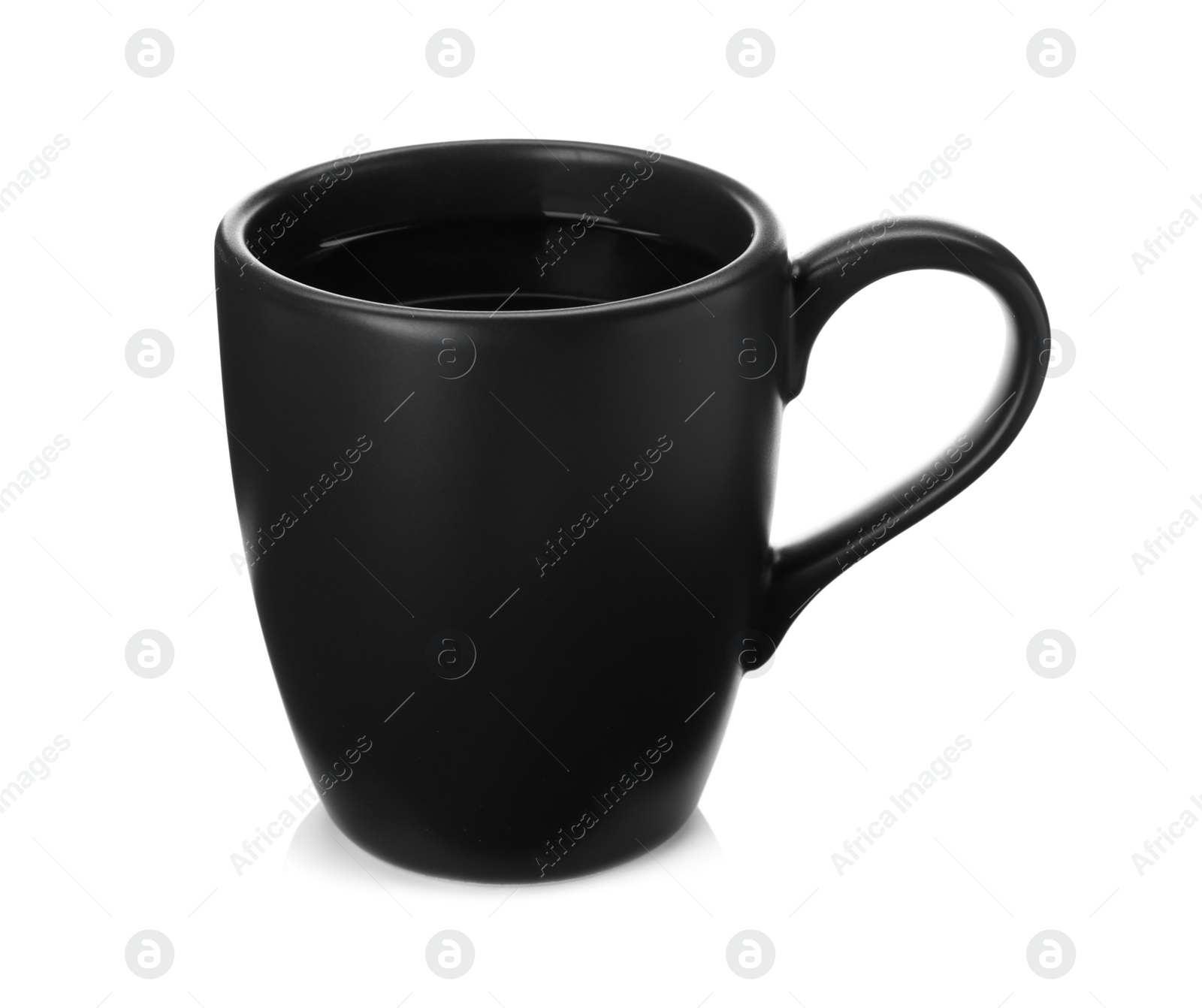 Photo of Black ceramic cup of coffee isolated on white