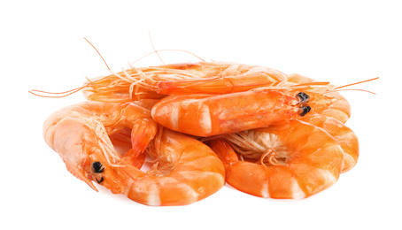 Photo of Delicious cooked whole shrimps isolated on white