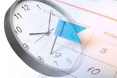 Image of Clock and calendar, double exposure. Time concept