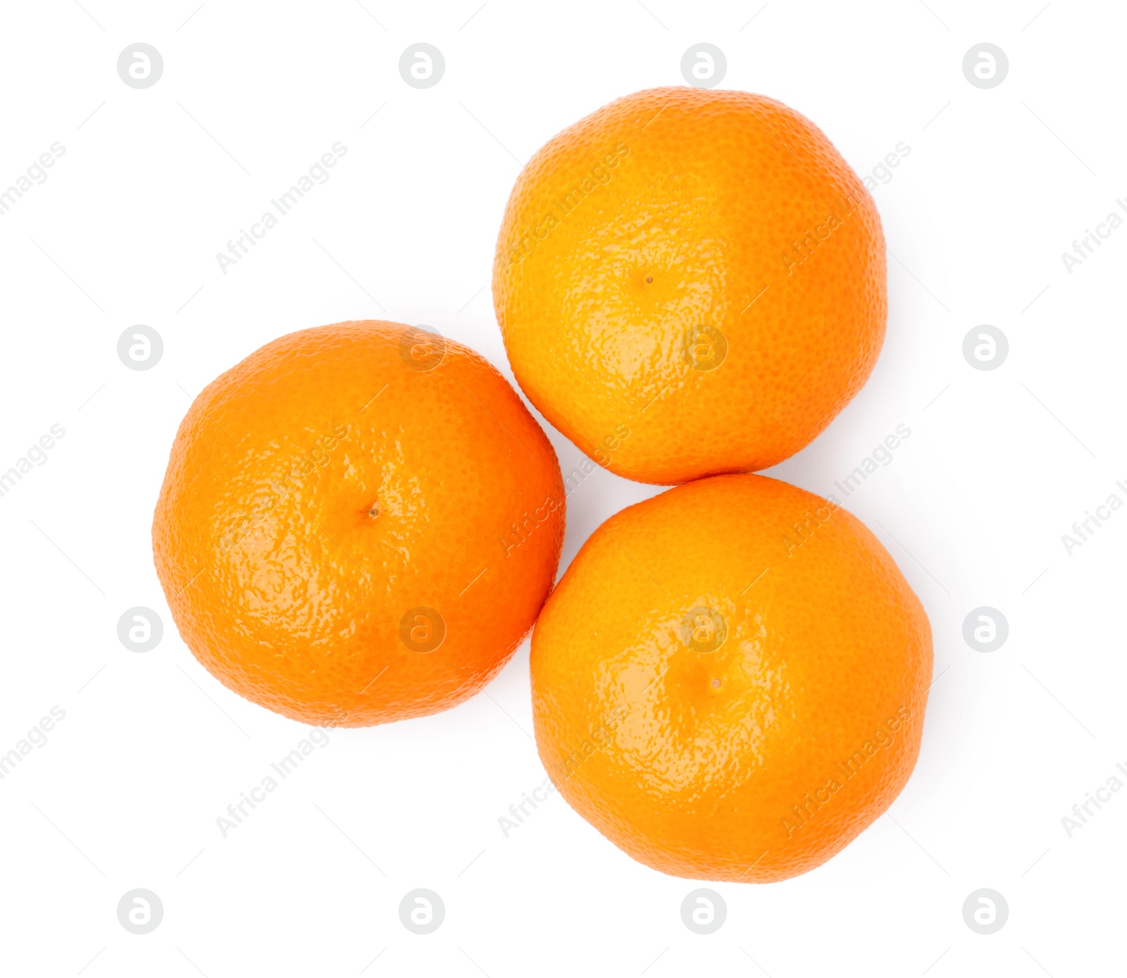 Photo of Fresh ripe juicy tangerines isolated on white, top view