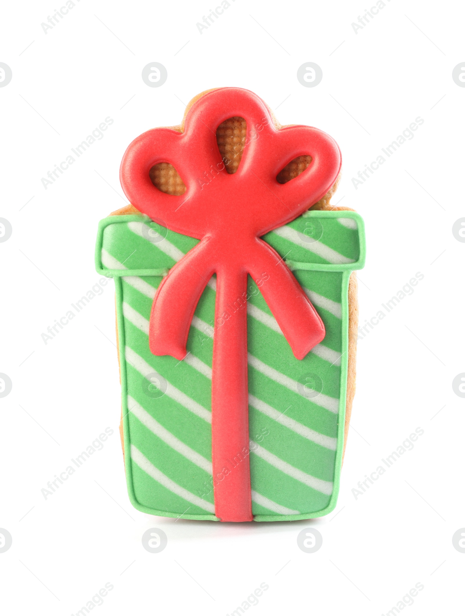 Photo of Gift box shaped Christmas cookie isolated on white