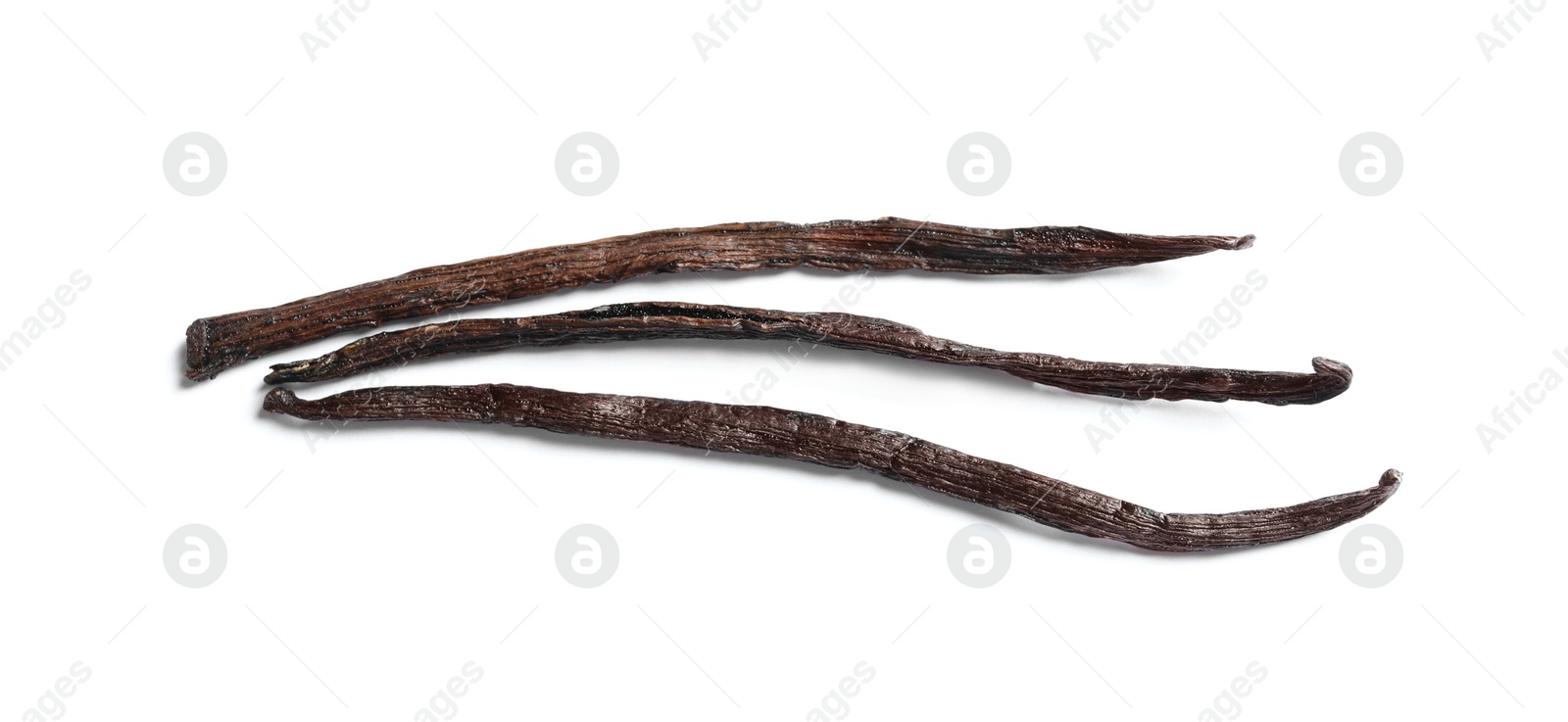 Photo of Aromatic vanilla sticks on white background