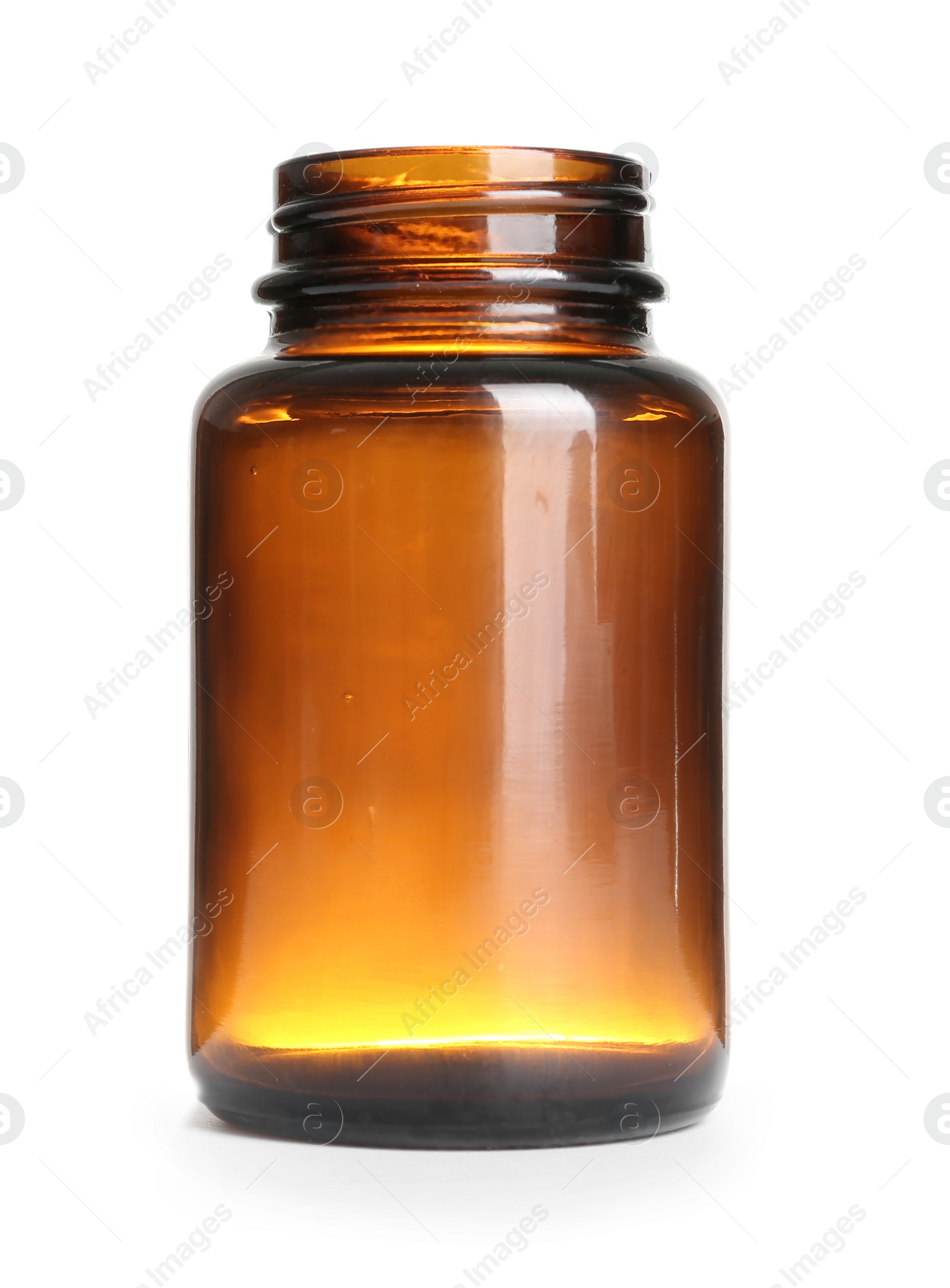 Photo of Clean empty bottle for pills on white background