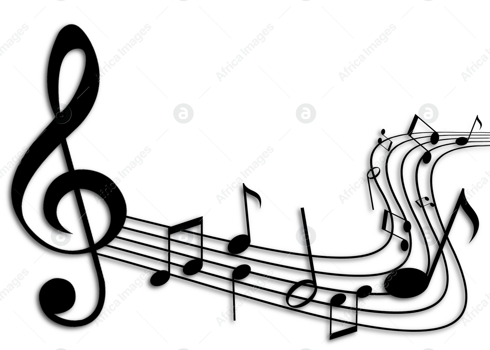 Illustration of Staff with treble clef and musical notes on white background