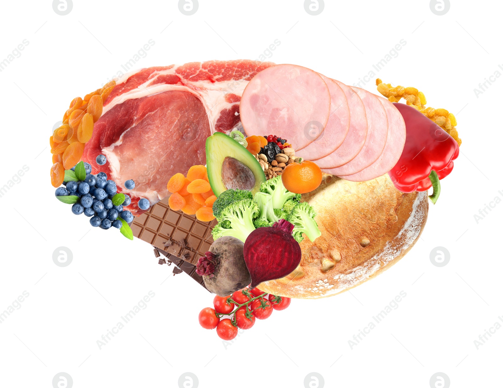 Image of Food in a shape of brain on white background