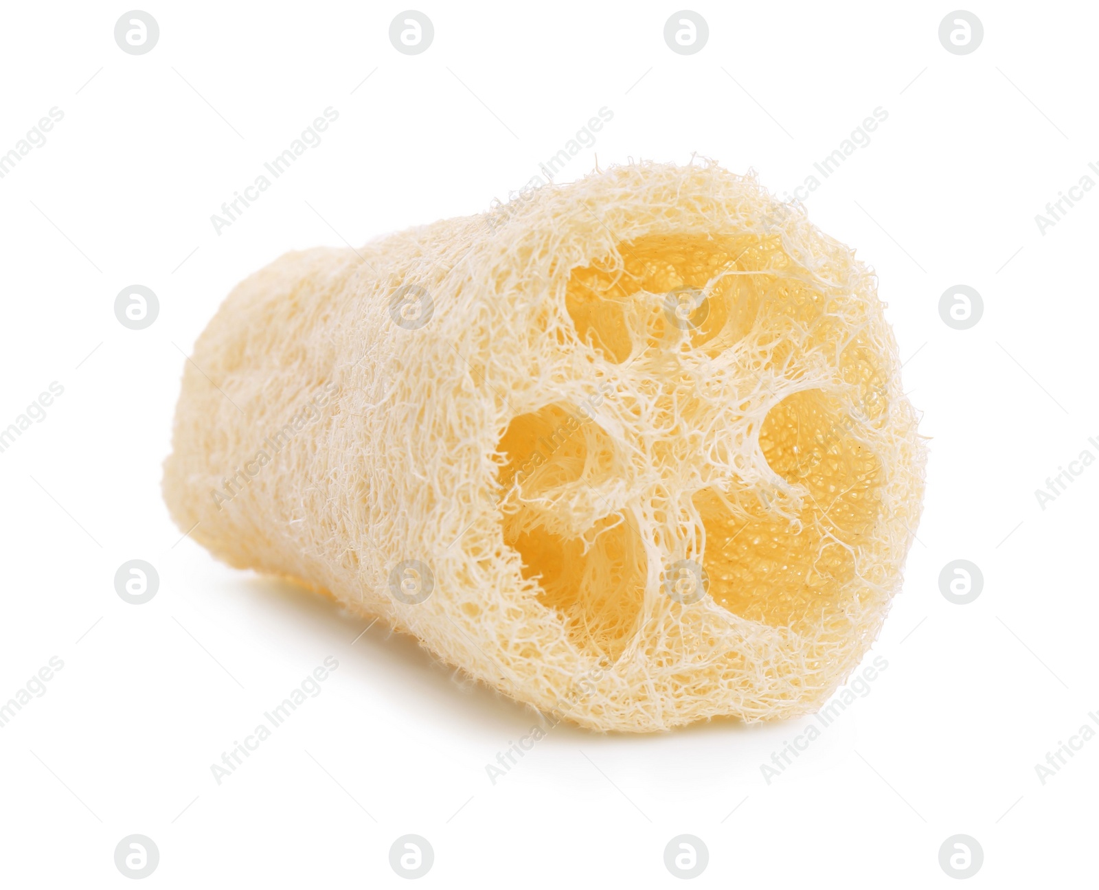 Photo of Loofah sponge isolated on white. Personal hygiene product