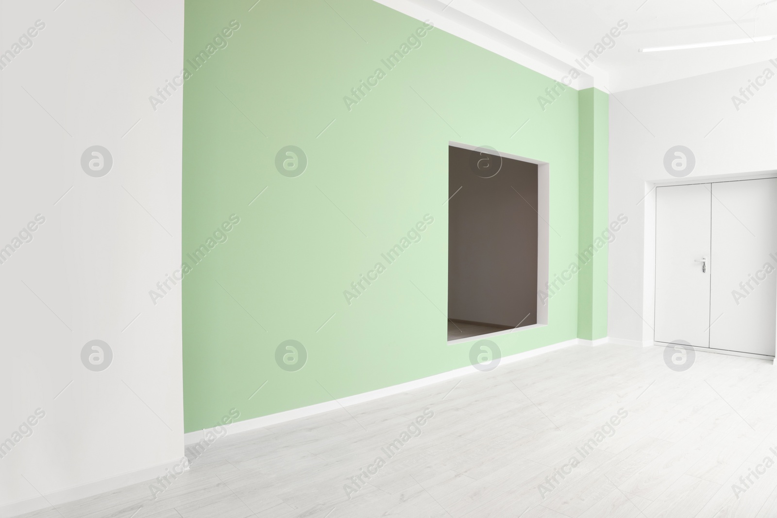 Photo of Empty office room with color walls. Interior design