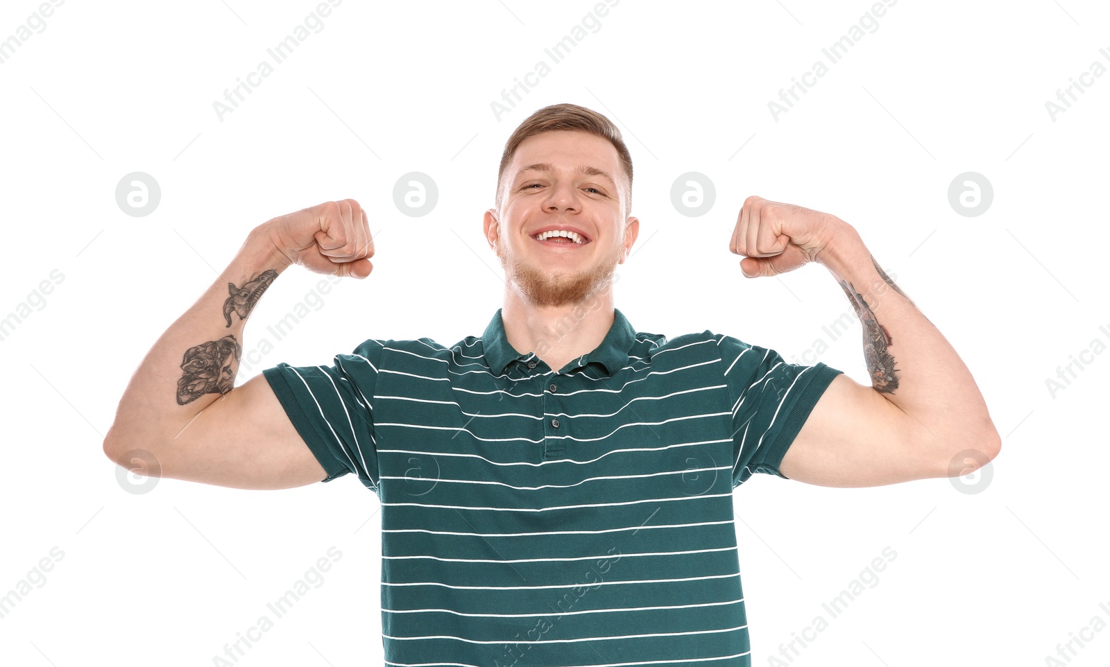 Photo of Portrait of handsome young man on white background