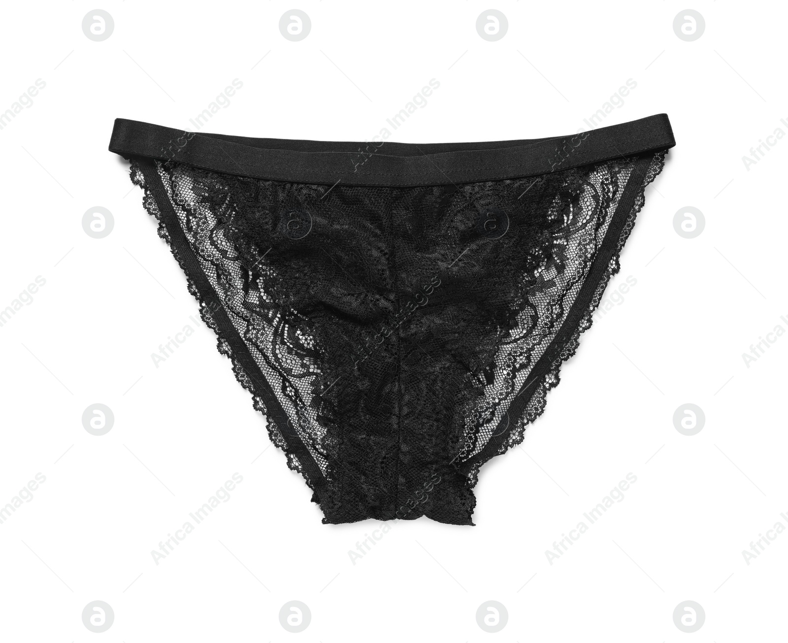 Photo of Elegant black women's underwear isolated on white, top view