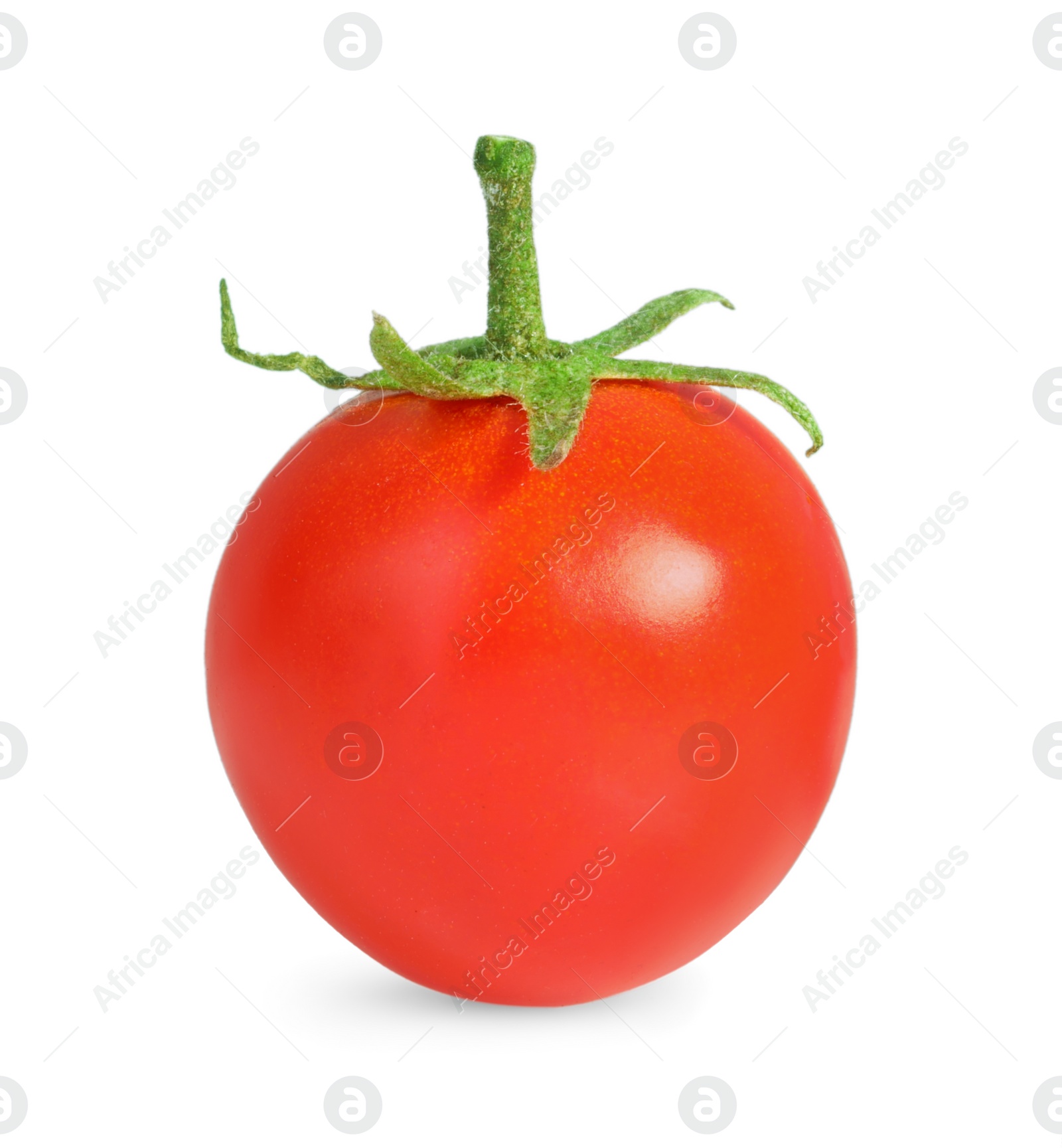 Photo of One ripe cherry tomato isolated on white