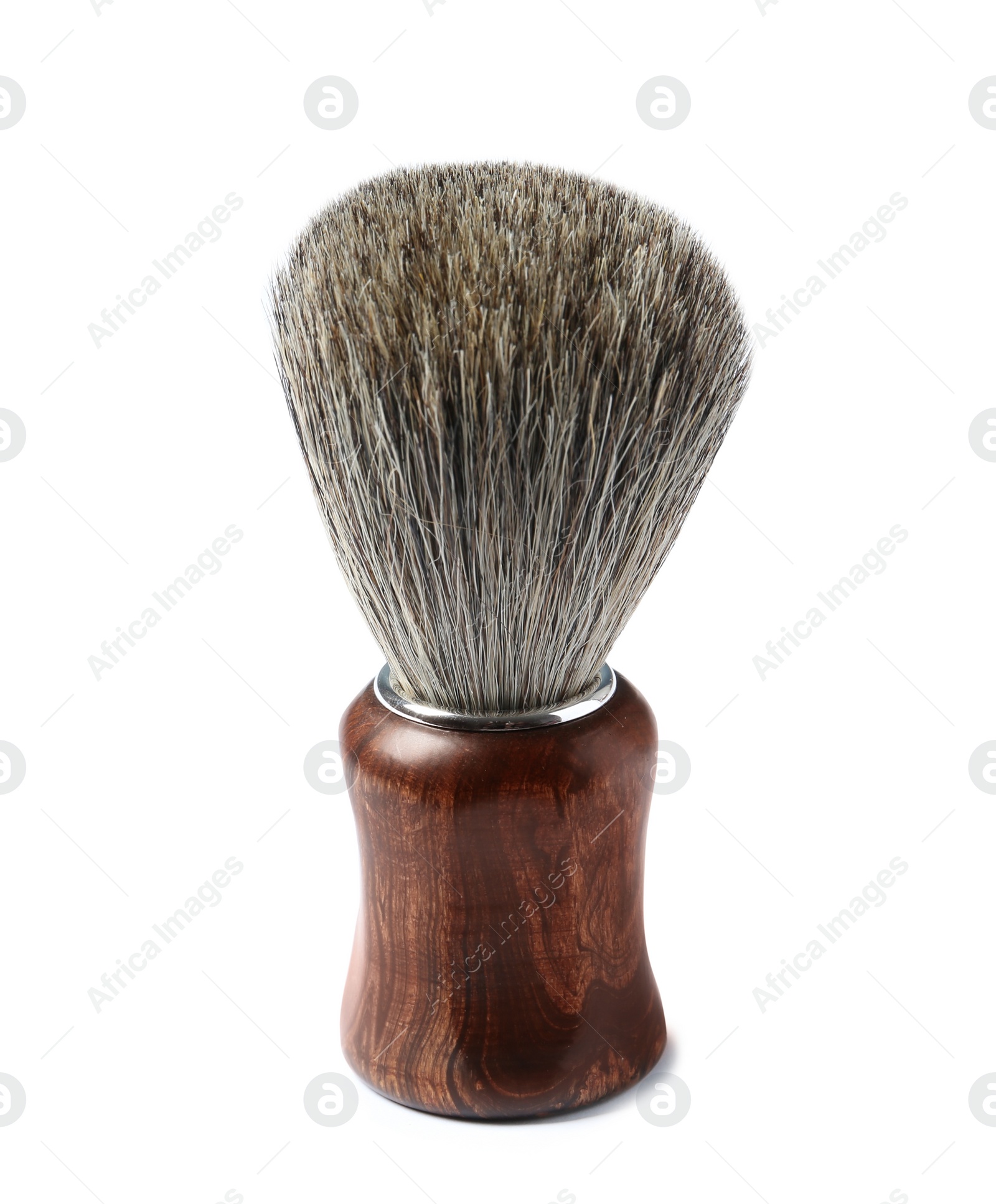 Photo of Shaving brush with wooden handle isolated on white